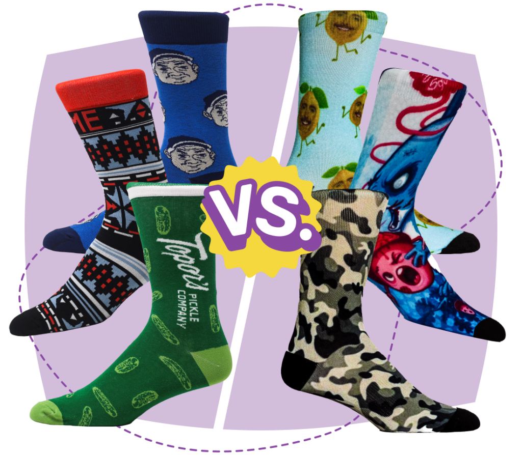 custom dress socks vs. custom printed socks comparison